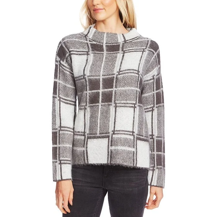 Vince Camuto Women's Plaid Mock Neck Sweater Gray Size X-Large