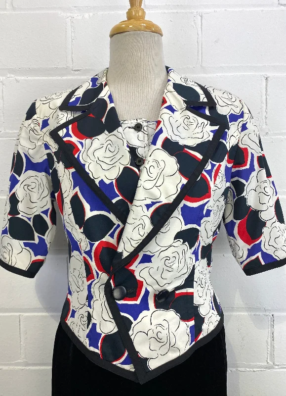 Vintage Mid-80s Guy Laroche Abstract Floral Cropped Cotton Jacket and Blouse Set