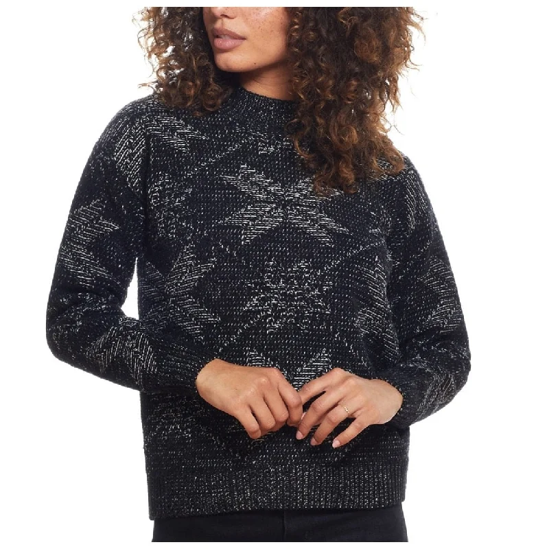 Weatherproof Vintage Women's Plaited Chenille Snowflake Mock Neck Sweater Black Size Large