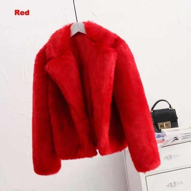 red faux fur coat