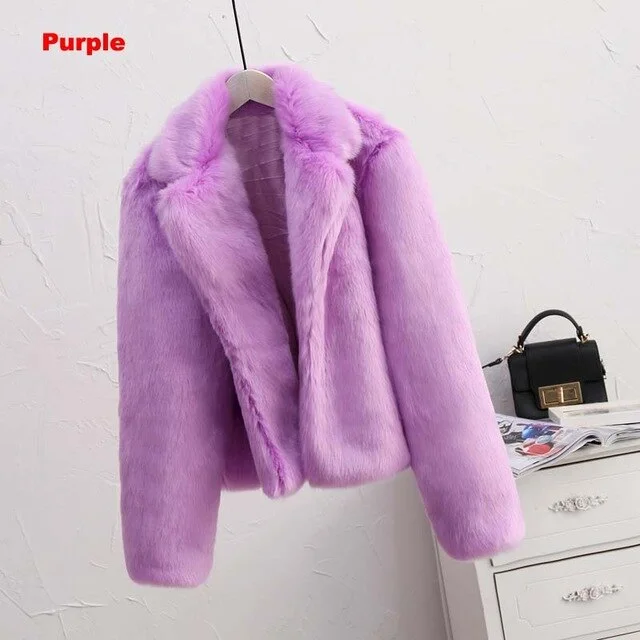 purple faux fur coat