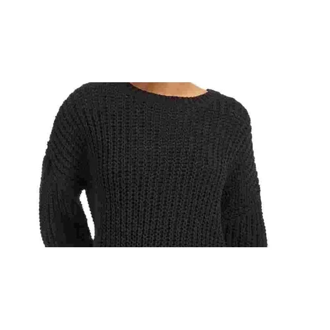 Wynter Women's Pointelle Hem Chenille Sweater Black Size Extra Large