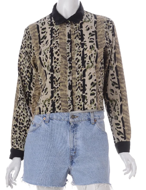 Label Claire Cropped Long Sleeve Printed Shirt