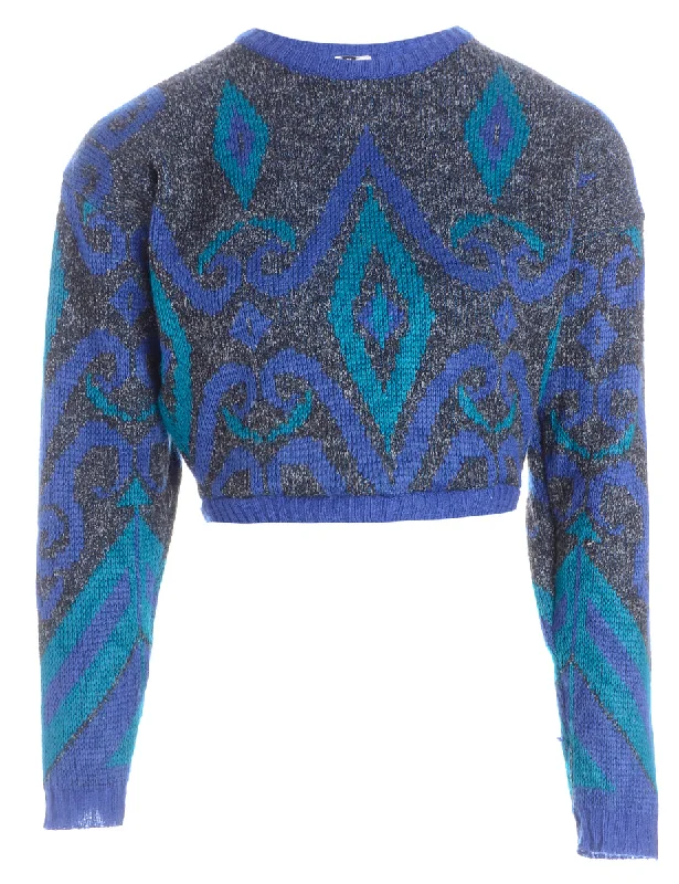 Label Cropped 80s Graphic Pattern Jumper