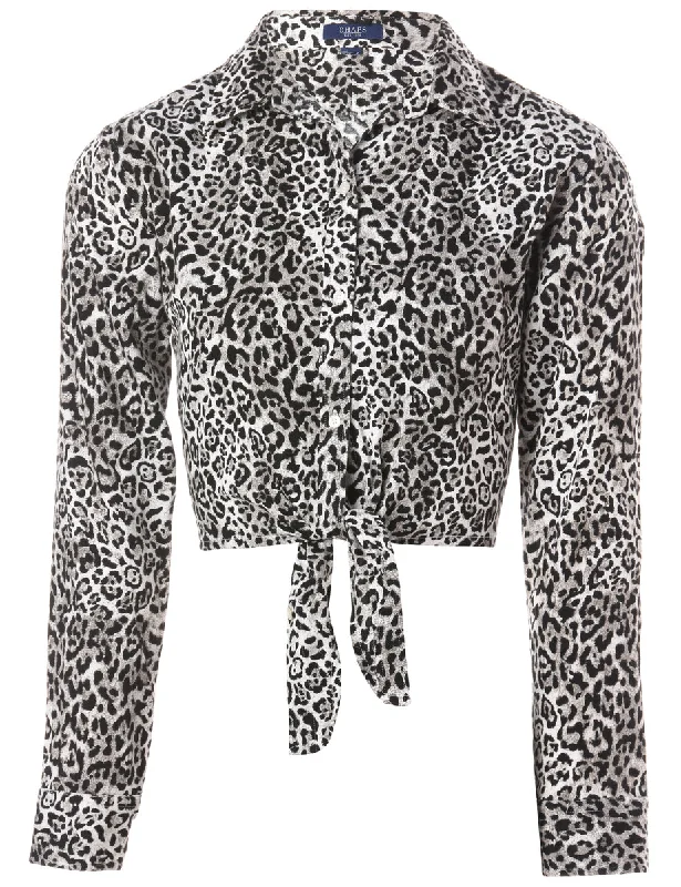 Label Cropped Jessie Tie Front Patterned Shirt