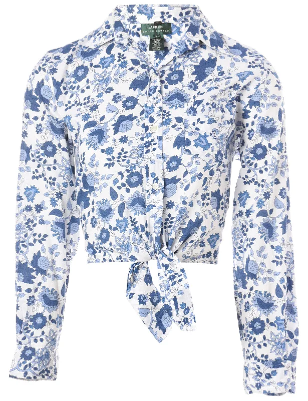 Label Cropped Jessie Tie Front Patterned Shirt