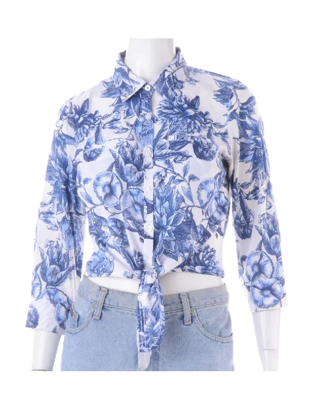 Label Cropped Jessie Tie Front Patterned Shirt