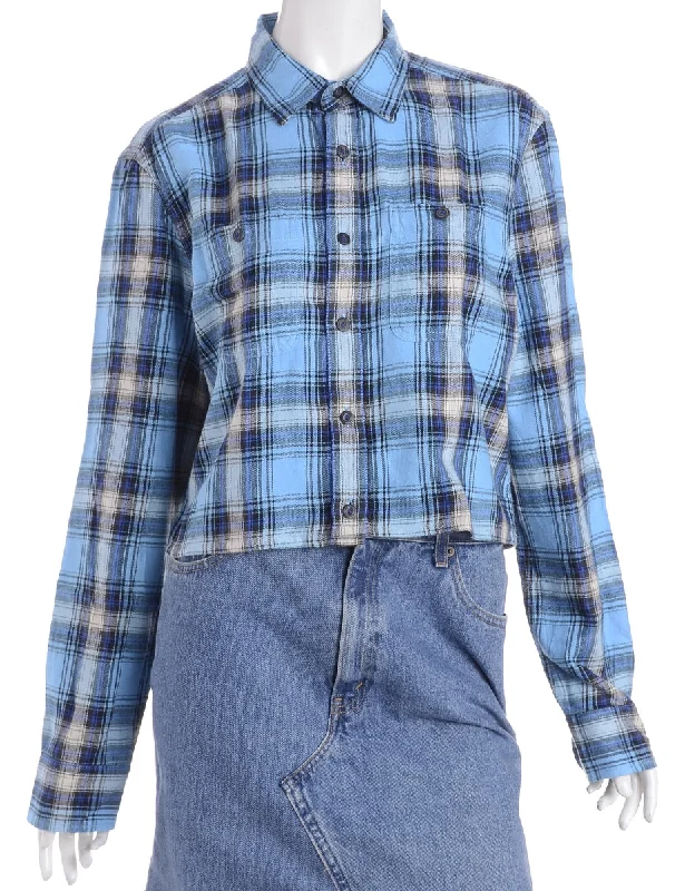 Label Cropped Long Sleeve Flannel Shirt