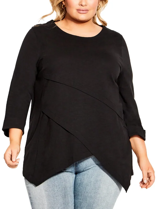 Plus Womens Asymmetric 3/4 Sleeve Blouse