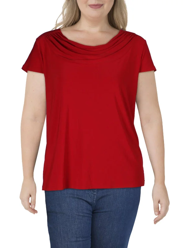 Plus Womens Cowl Neck Cap Sleeve Top