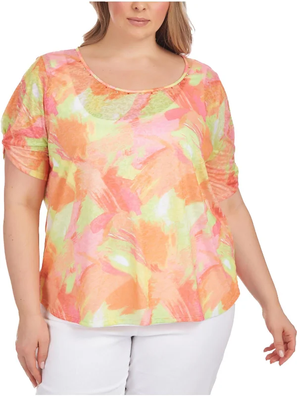 Plus Womens Embellished Multi color Blouse