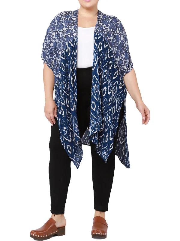 Plus Womens Floral Printed Open Front Kimono