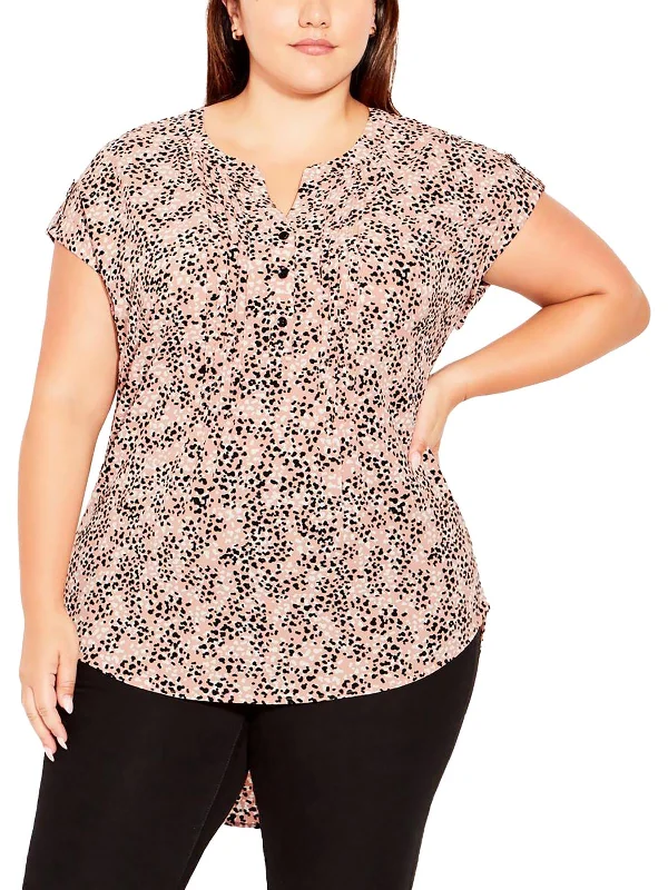 Plus Womens Hi-Low Button Detail Blouse