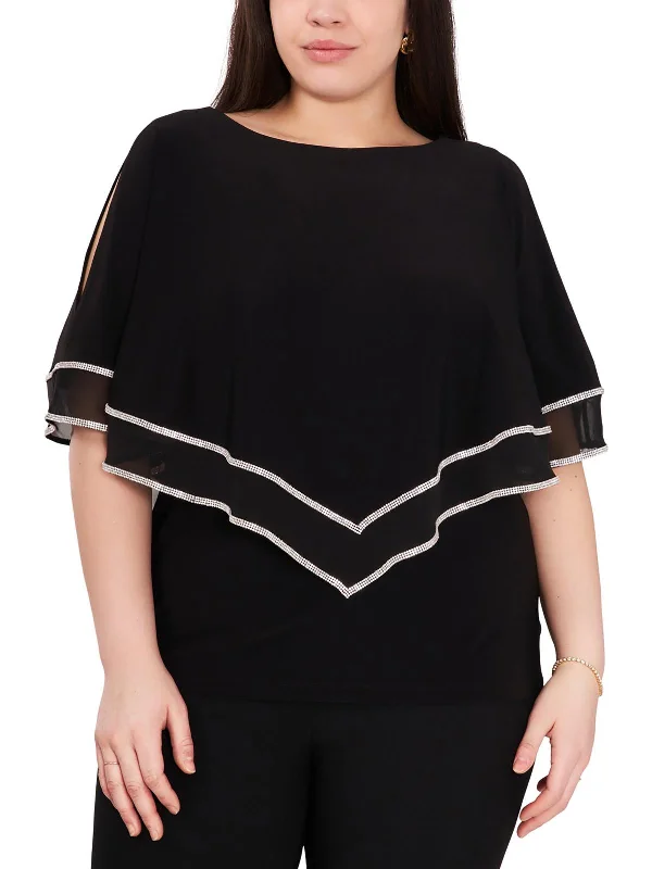 Plus Womens Layered Boatneck Blouse