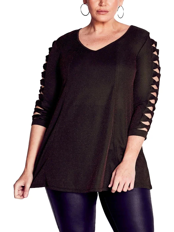 Plus Womens Open Sleeve Polyester Blouse