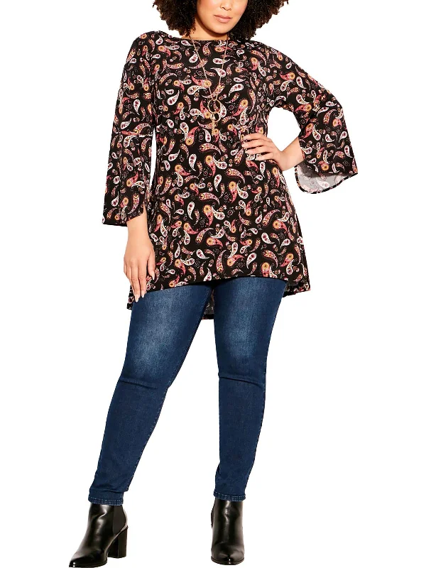 Plus Womens Printed Embellishments Blouse