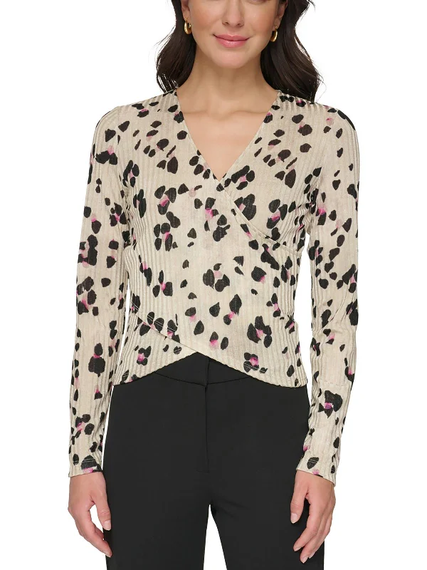 Plus   Womens Ribbed Animal Print Blouse