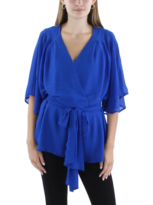 Plus Womens Surplice Polyester Blouse