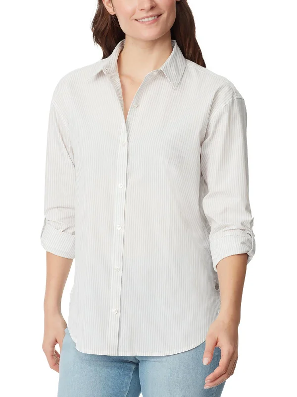 Plus Womens Wind Stripe Collar Button-Down Top