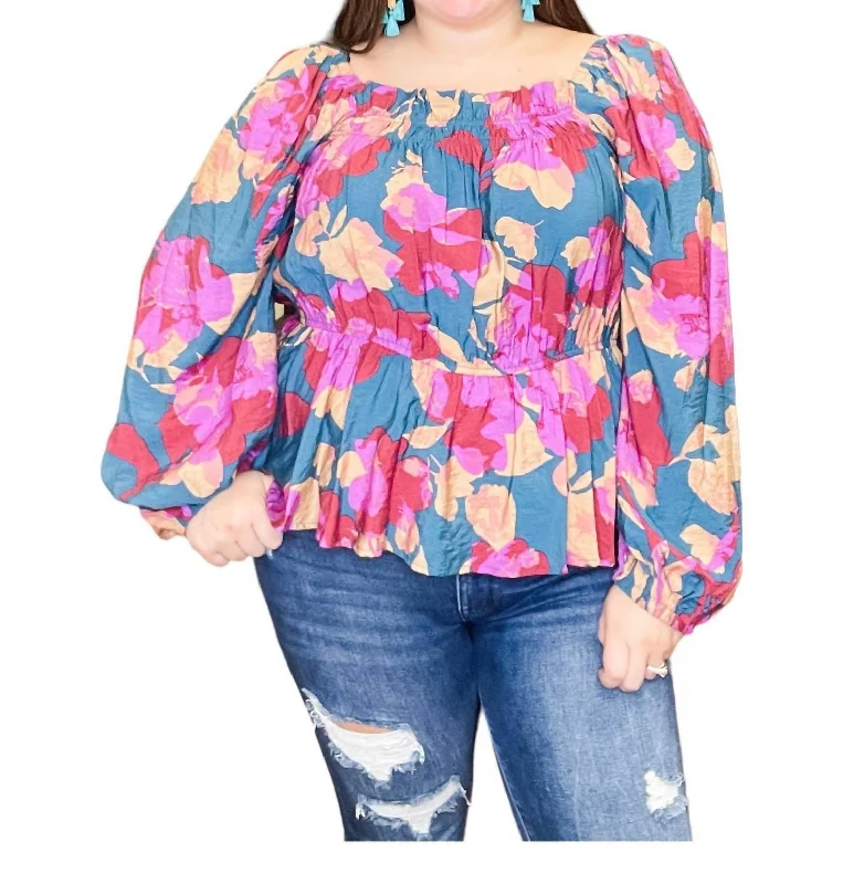 Remember Me Floral Peplum Top - Plus In Pink Multi