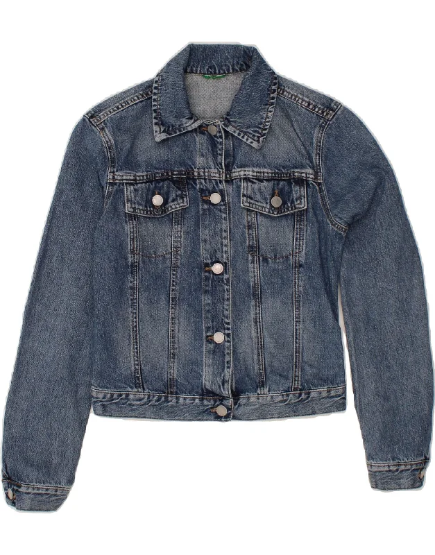 BENETTON Womens Crop Denim Jacket UK 10 Small Blue Cotton