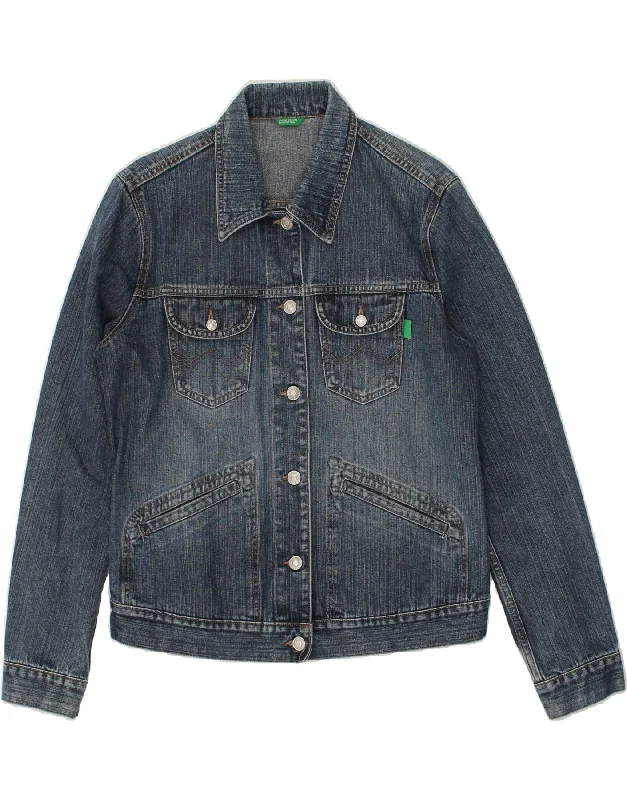 BENETTON Womens Denim Jacket UK 16 Large Blue Cotton