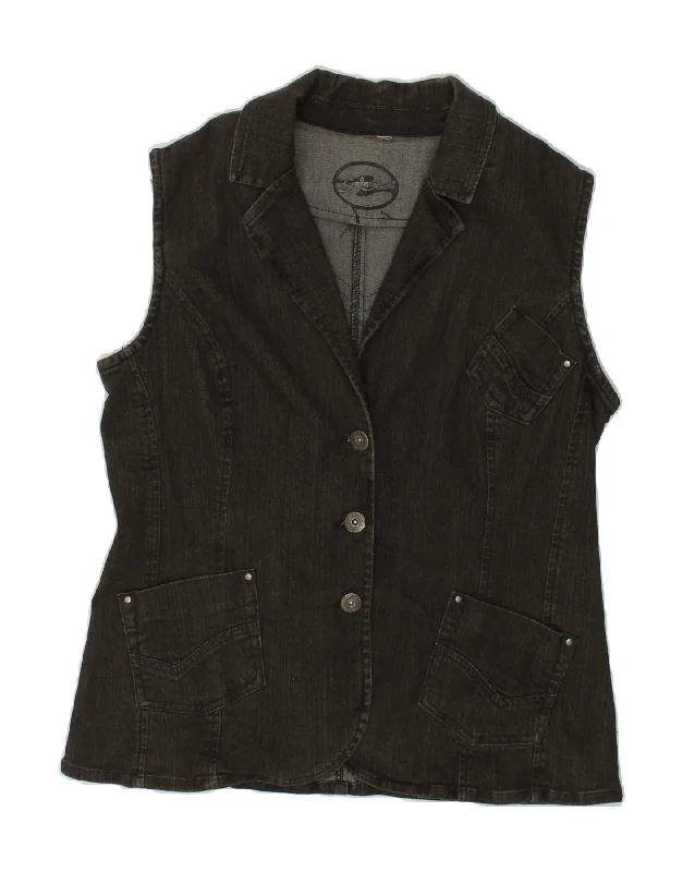 GALAXY Womens Denim Gilet UK 14 Medium Black Cotton