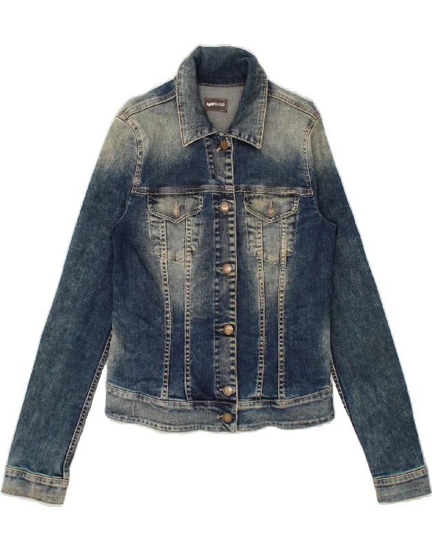 GAS Womens Crop Denim Jacket UK 10 Small Blue Cotton