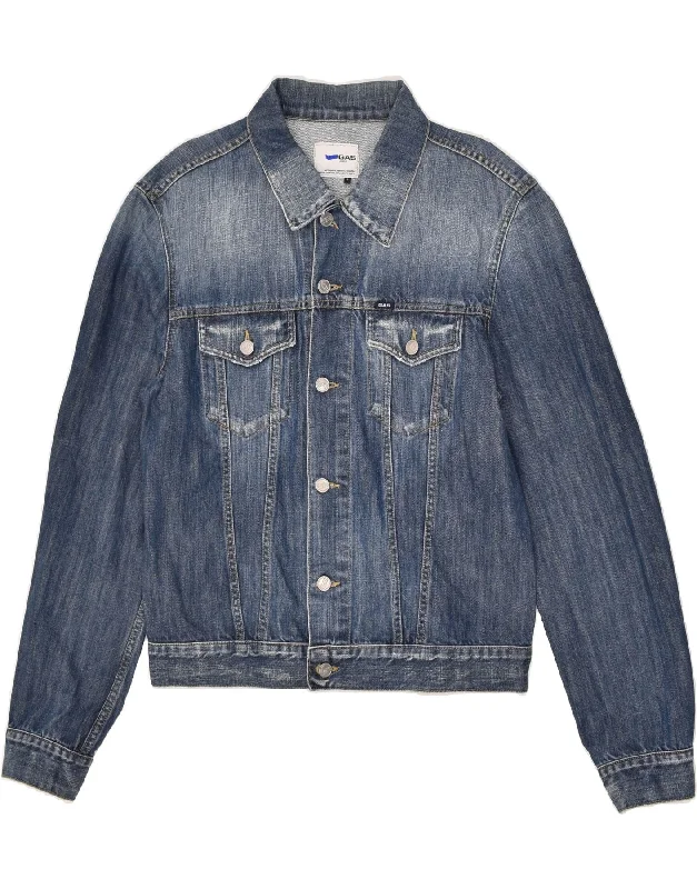 GAS Womens Crop Denim Jacket UK 14 Large Blue Cotton