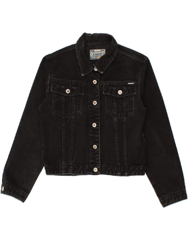 JEANAGERS Womens Denim Jacket UK 10 Small Black Cotton