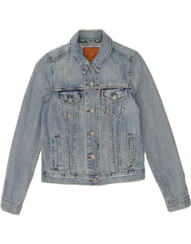 LEVI'S Womens Crop Denim Jacket UK 10 Small Blue Cotton