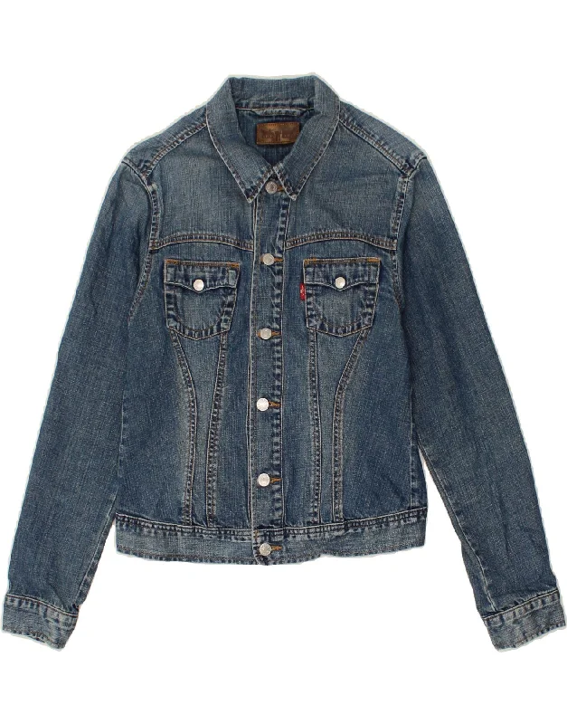 LEVI'S Womens Crop Denim Jacket UK 12 Medium Blue Cotton