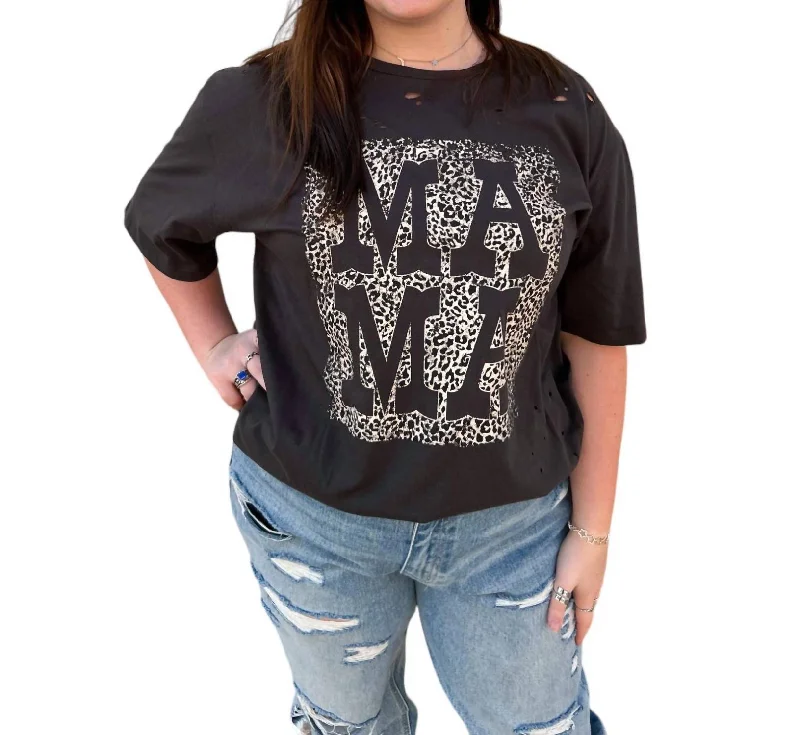 Mama Distressed Rocker Tee Plus In Black