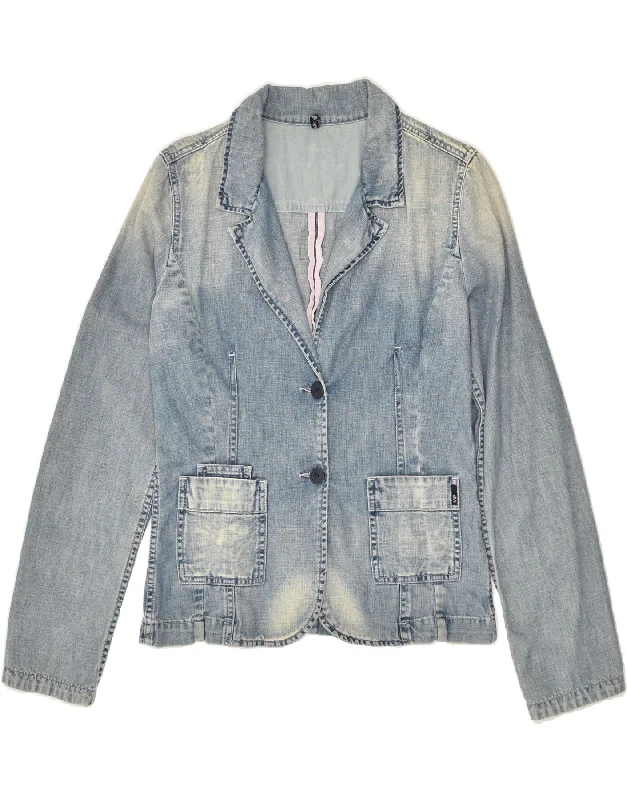 MELTIN' POT Womens Denim Jacket UK 12 Medium Blue Cotton