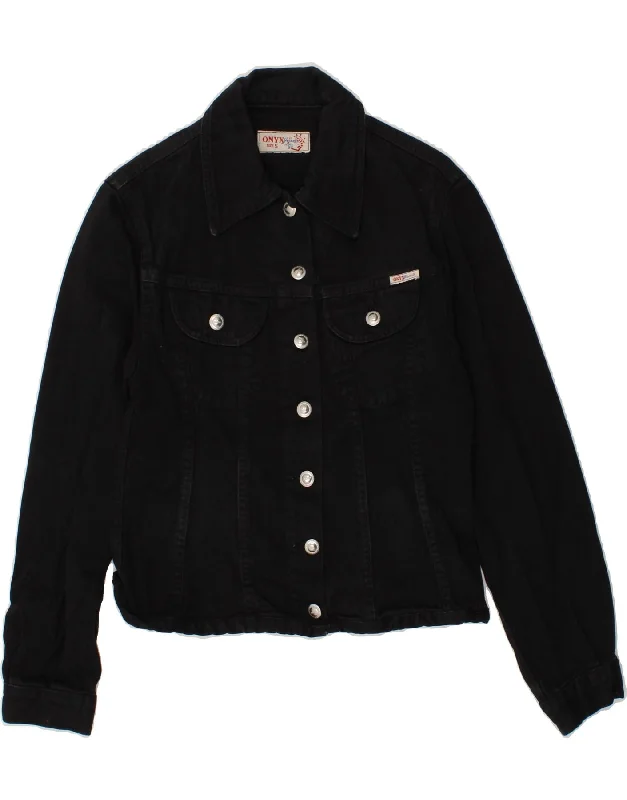 ONYX Womens Denim Jacket UK 8 Small Black Cotton