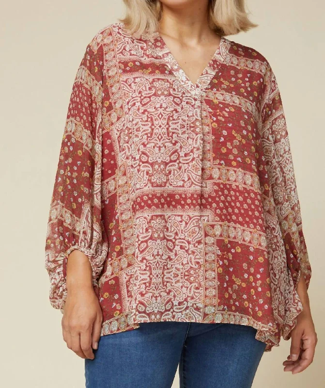 Paisley Print Blouse - Plus In Marsala Wine