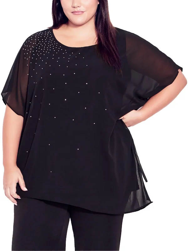 Plus Womens Chiffon Embellished Blouse