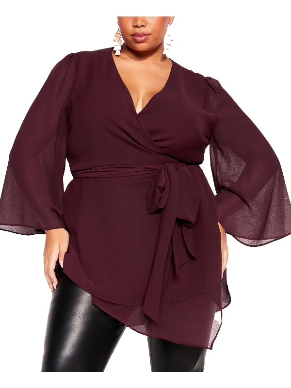 Plus Womens Faux Wrap Polyester Wrap Top