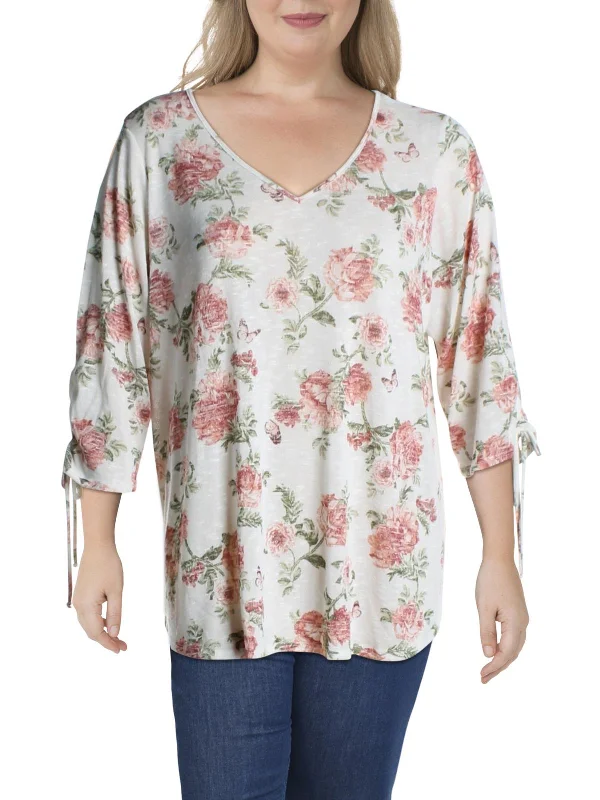 Plus Womens Floral Bell Sleeves Top