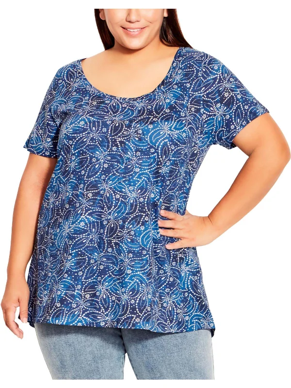 Plus Womens Scoop Neck Printed Blouse