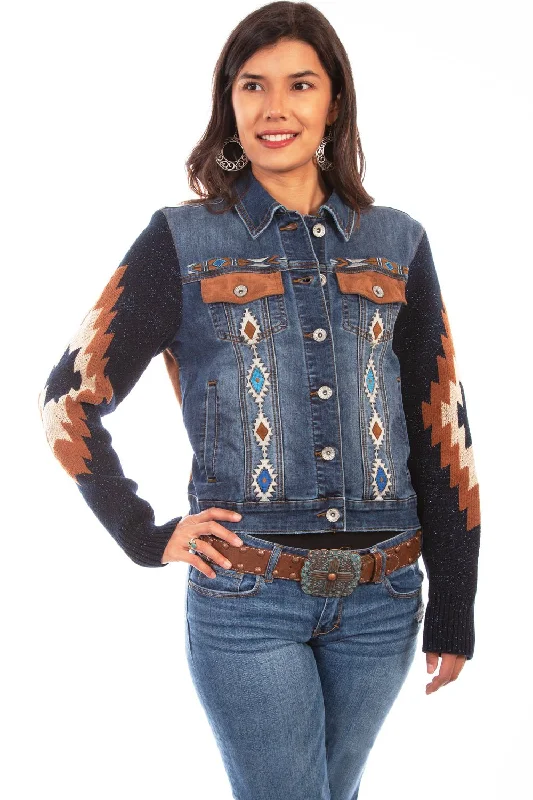 Scully Womens Denim Cotton Blend Aztec Jacket L