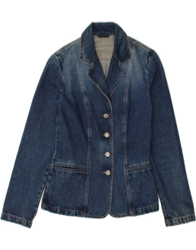 SISLEY Womens Denim Jacket IT 42 Medium Navy Blue Cotton