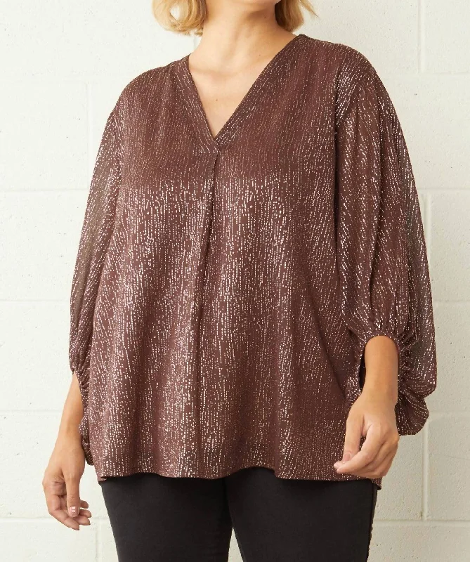 Speckled Bubble Sleeve Top - Plus In Brown & Gold