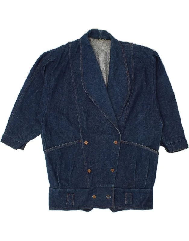 VINTAGE Womens Denim Coat UK 16 Large Blue