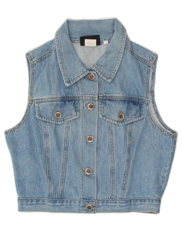 VINTAGE Womens Denim Gilet UK 10 Small Blue Cotton