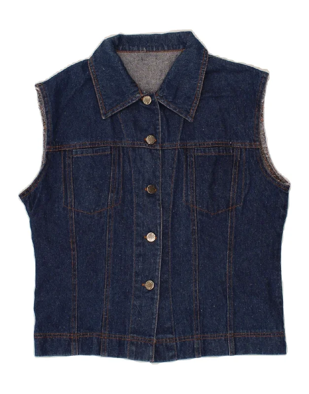 VINTAGE Womens Denim Gilet UK 14 Large Navy Blue Cotton