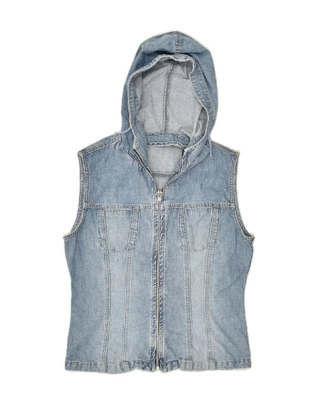 VINTAGE Womens Hooded Denim Gilet UK 12 Medium Blue Cotton