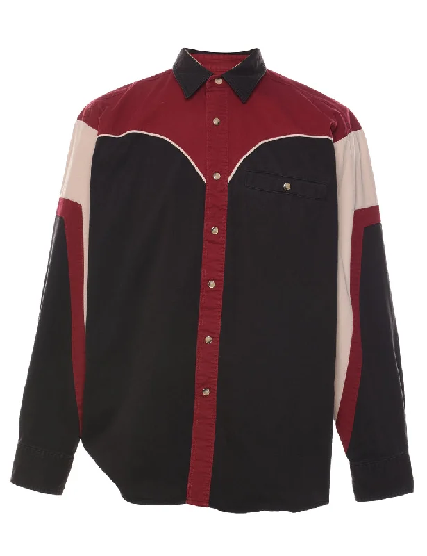 Wrangler Black & Red Western Style Denim Shirt - L