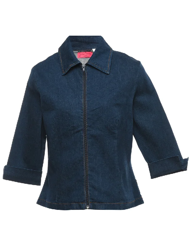 Zip-Front Dark Wash Denim Jacket - M