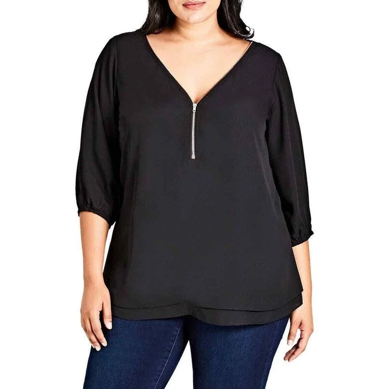 City Chic Women's Plus Sexy Fling Zip Front Top Black Size 18W